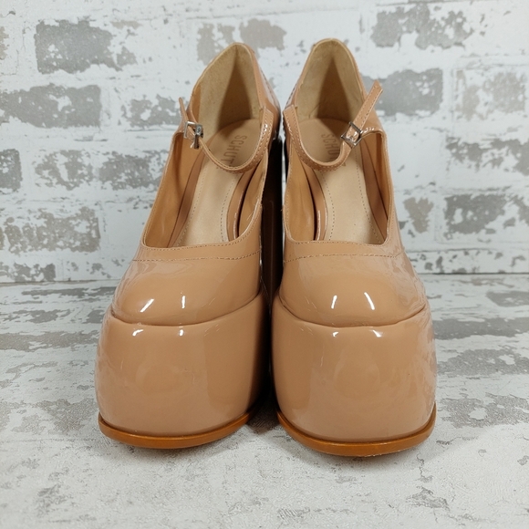 New Schutz Zayne New Pressego Tan Patent Leather Platform Mary Jane Pumps T312 - Picture 3 of 13